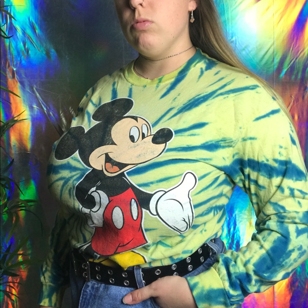 Green Disney Tie Dye Mickey Long Sleeve Shirt